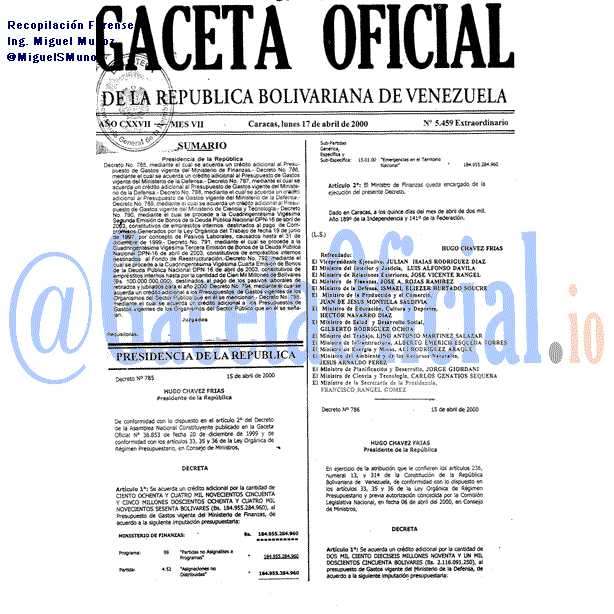 Gaceta Oficial 5459 del 17 Abril 2000