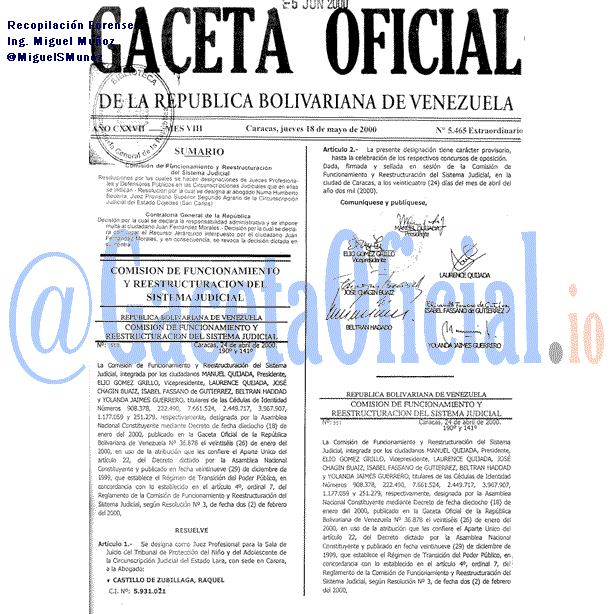 Gaceta Oficial 5465 del 18 Mayo 2000