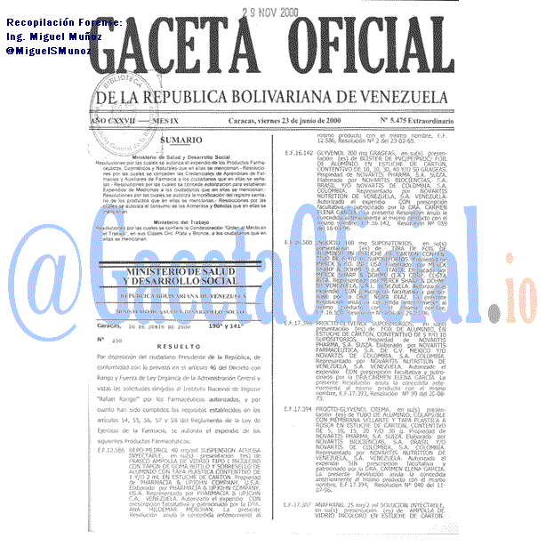 Gaceta Oficial 5475 del 23 Junio 2000