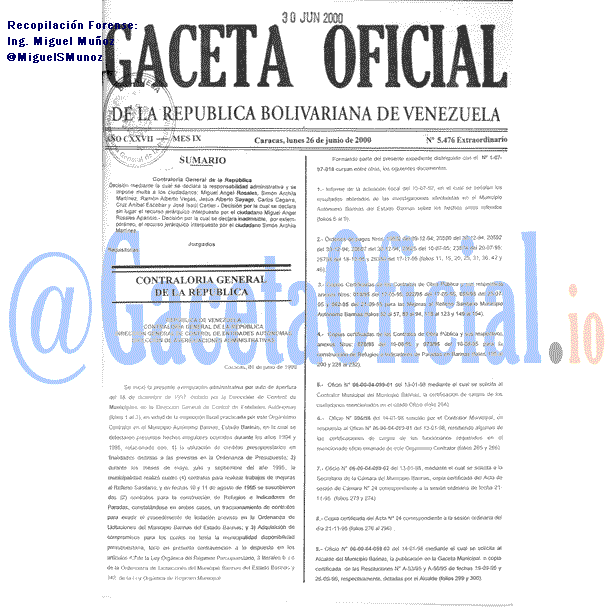 Gaceta Oficial 5476 del 26 Junio 2000