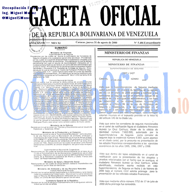Gaceta Oficial 5486 del 31 Agosto 2000