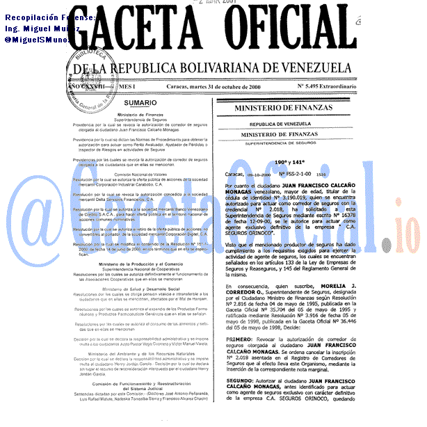 Gaceta Oficial 5495 del 31 Octubre 2000