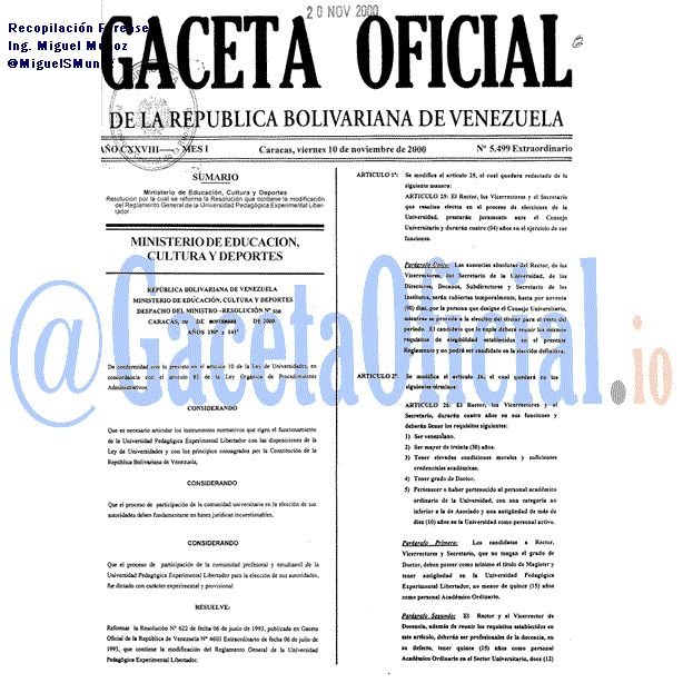 Gaceta Oficial 5499 del 10 Noviembre 2000