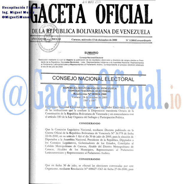 Gaceta Oficial 5508 del 13 Diciembre 2000