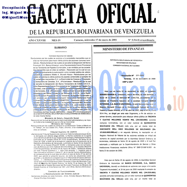 Gaceta Oficial 5514 del 17 Enero 2001
