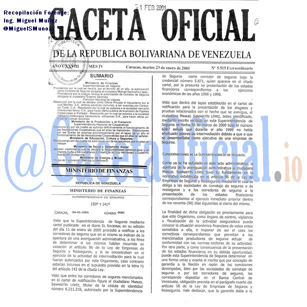 Gaceta Oficial 5515 del 23 Enero 2001