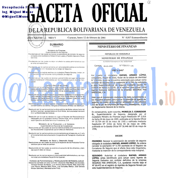 Gaceta Oficial 5517 del 12 Febrero 2001