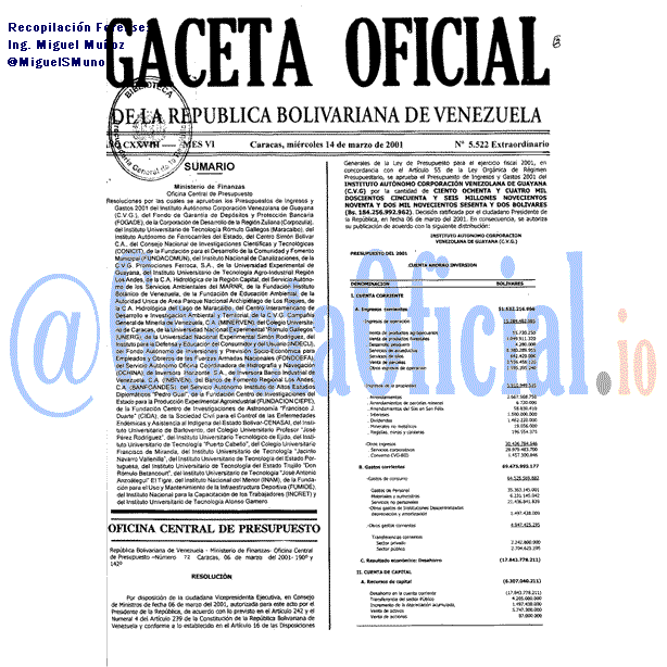 Gaceta Oficial 5522 del 14 Marzo 2001
