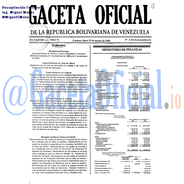 Gaceta Oficial 5523 del 19 Marzo 2001