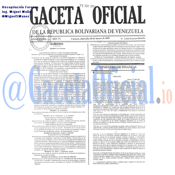 Gaceta Oficial 5524 del 28 Marzo 2001