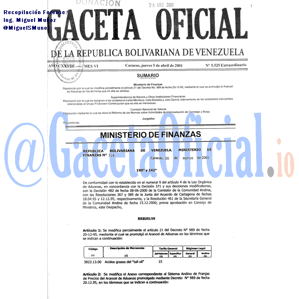 Gaceta Oficial 5525 del 5 Abril 2001