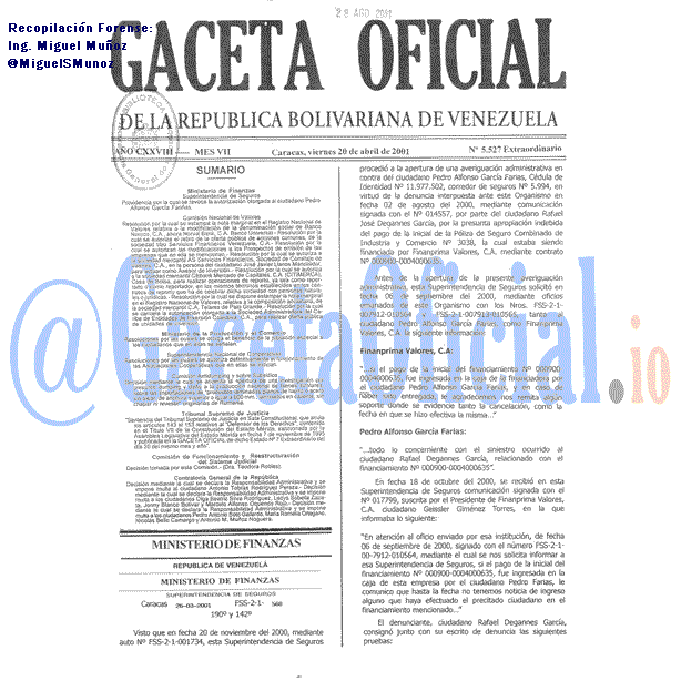Gaceta Oficial 5527 del 20 Abril 2001