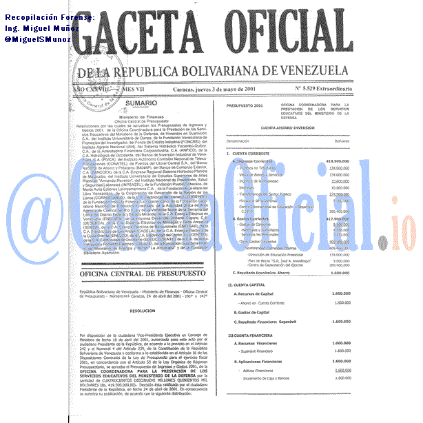 Gaceta Oficial 5529 del 3 Mayo 2001