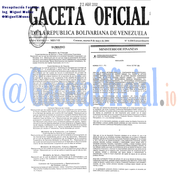 Gaceta Oficial 5530 del 8 Mayo 2001