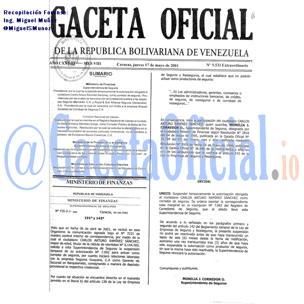 Gaceta Oficial 5531 del 17 Mayo 2001