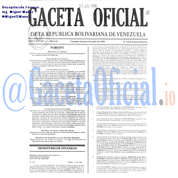 Gaceta Oficial 5541 del 6 Julio 2001