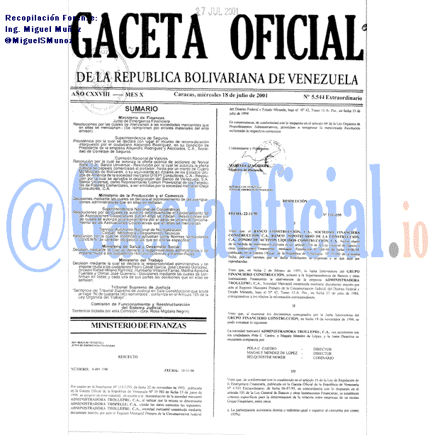 Gaceta Oficial 5544 del 18 Julio 2001