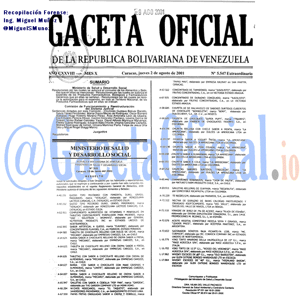 Gaceta Oficial 5547 del 2 Agosto 2001
