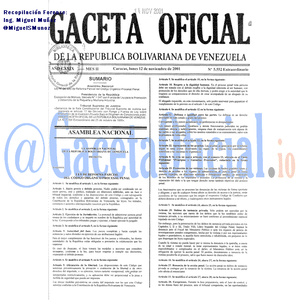 Gaceta Oficial 5552 del 12 Noviembre 2001