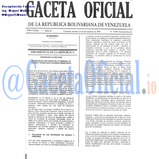 Gaceta Oficial 5555 del 13 Noviembre 2001