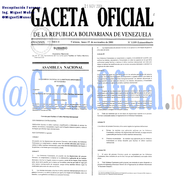 Gaceta Oficial 5559 del 19 Noviembre 2001