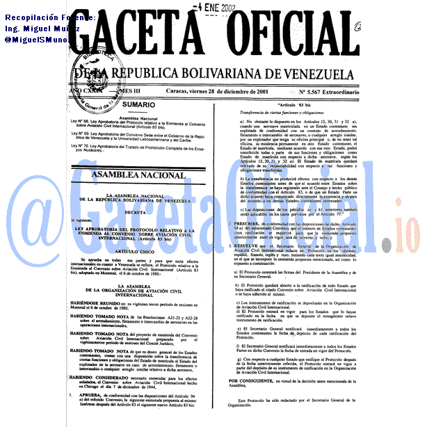 Gaceta Oficial 5567 del 28 Diciembre 2001