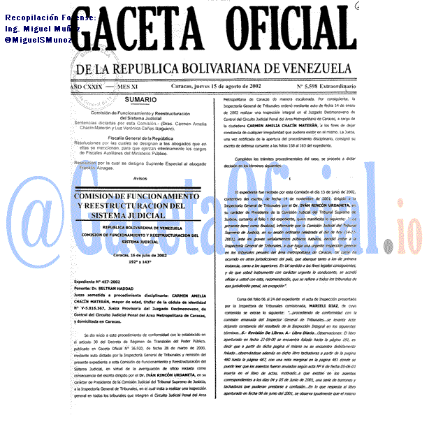 Gaceta Oficial 5598 del 15 Agosto 2002