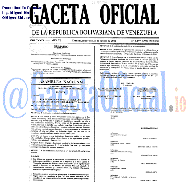Gaceta Oficial 5599 del 21 Agosto 2002
