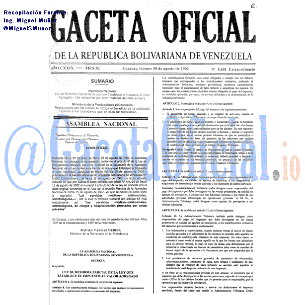 Gaceta Oficial 5601 del 30 Agosto 2002