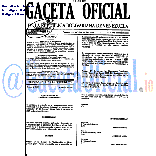 Gaceta Oficial 5638 del 29 Abril 2003