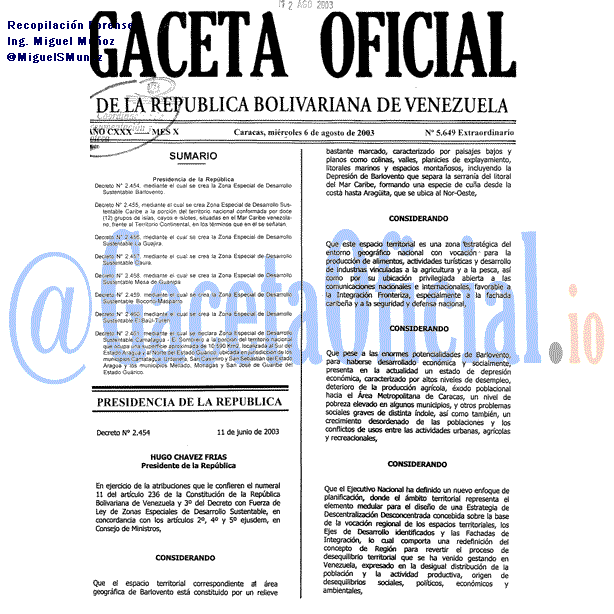 Gaceta Oficial 5649 del 6 Agosto 2003