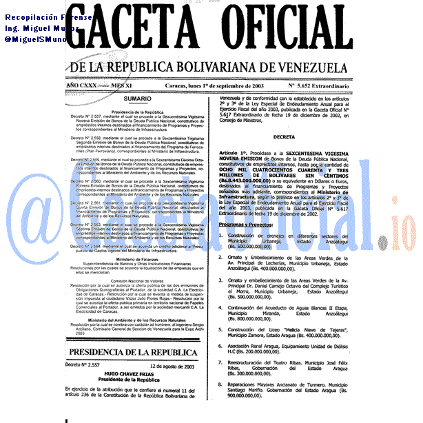 Gaceta Oficial 5652 del 1 Septiembre 2003