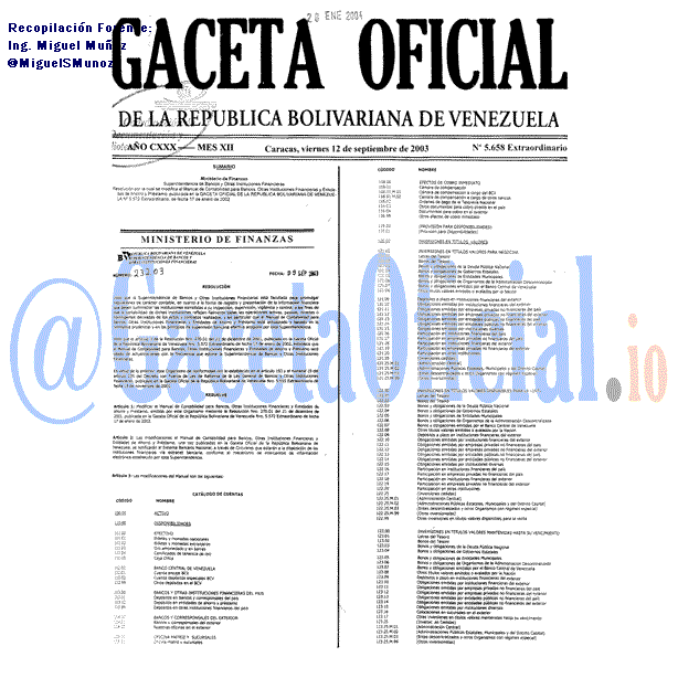 Gaceta Oficial 5658 del 12 Septiembre 2003