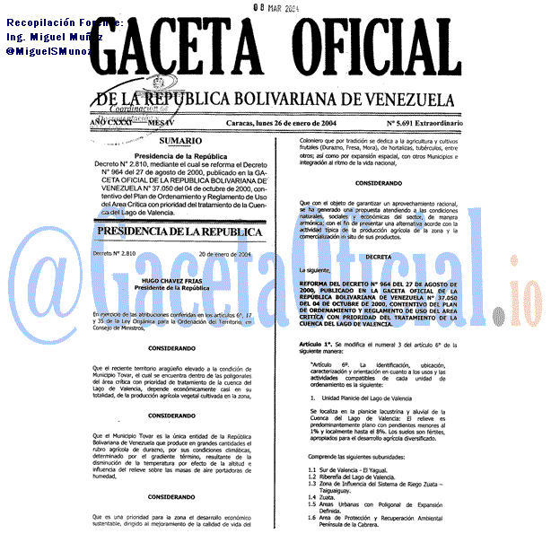 Gaceta Oficial 5691 del 26 Enero 2004
