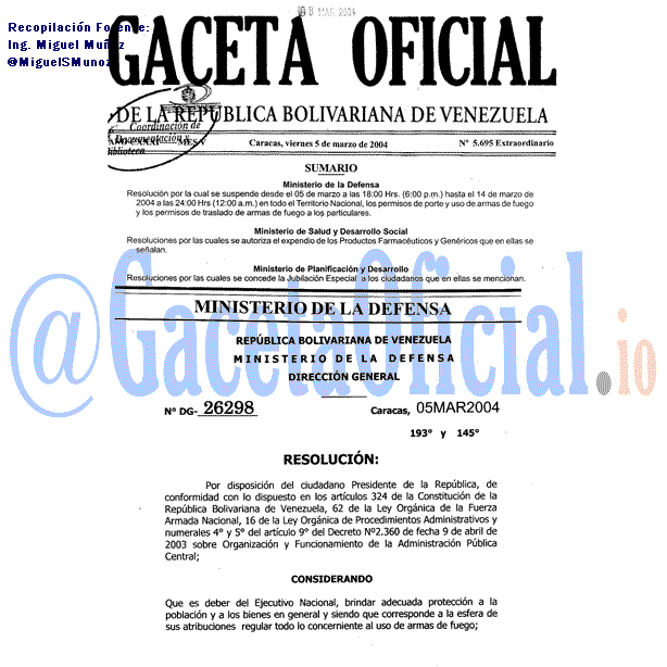 Gaceta Oficial 5695 del 5 Marzo 2004