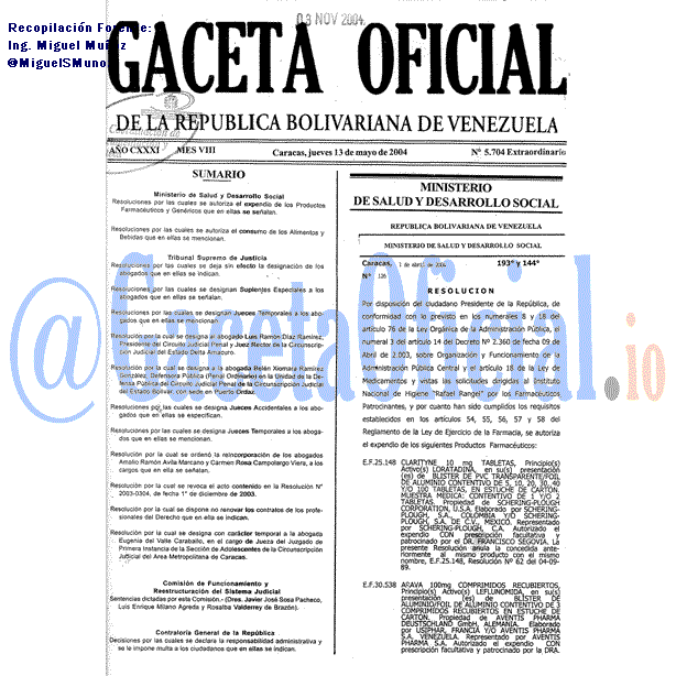 Gaceta Oficial 5704 del 13 Mayo 2004