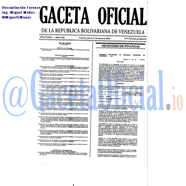 Gaceta Oficial 5705 del 13 Mayo 2004
