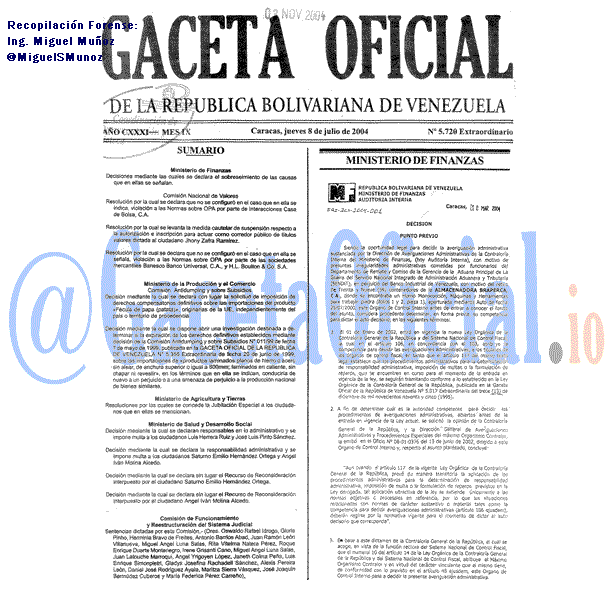 Gaceta Oficial 5720 del 8 Julio 2004