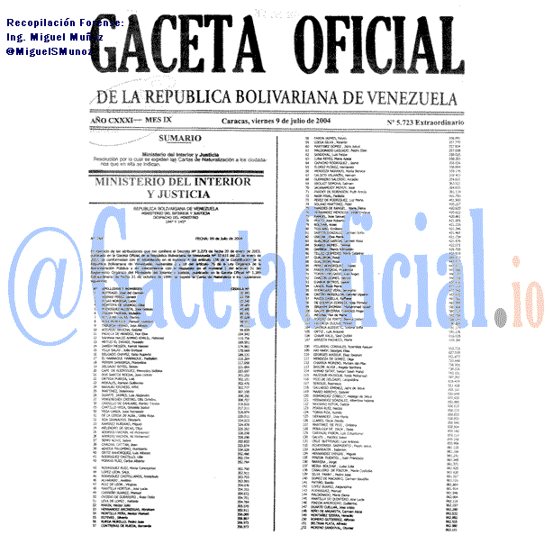 Gaceta Oficial 5723 del 9 Julio 2004