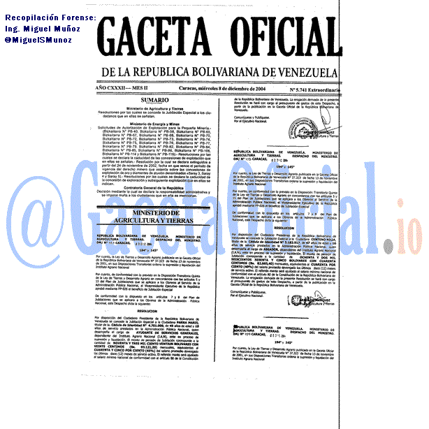 Gaceta Oficial 5741 del 8 Diciembre 2004