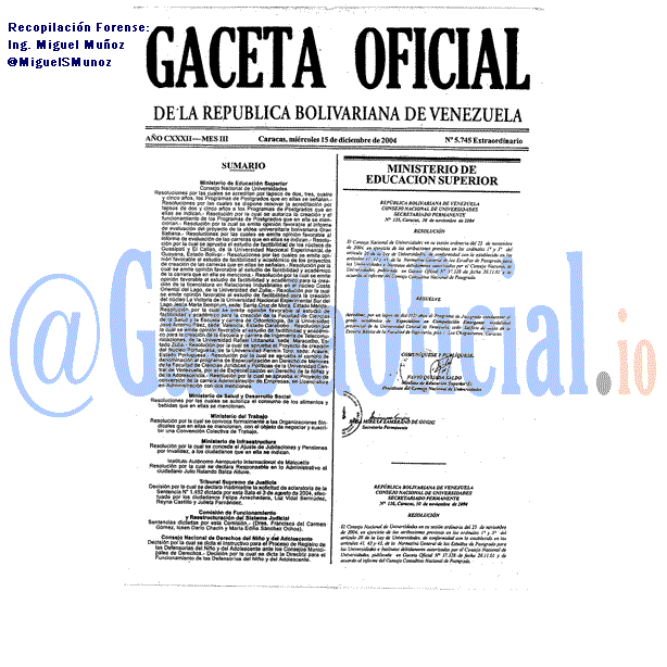Gaceta Oficial 5745 del 15 Diciembre 2004
