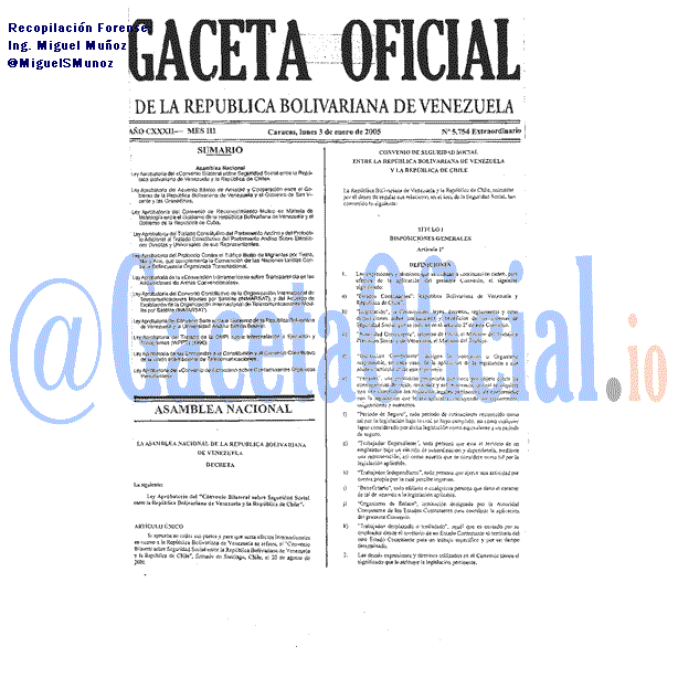 Gaceta Oficial 5754 del 3 Enero 2005