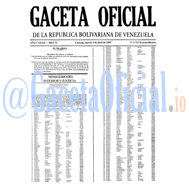 Gaceta Oficial 5767 del 5 Abril 2005
