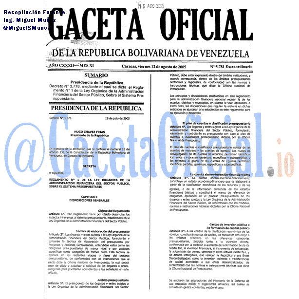 Gaceta Oficial 5781 del 12 Agosto 2005