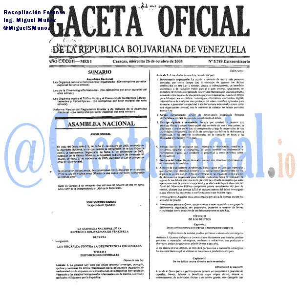 Gaceta Oficial 5789 del 26 Septiembre 2005