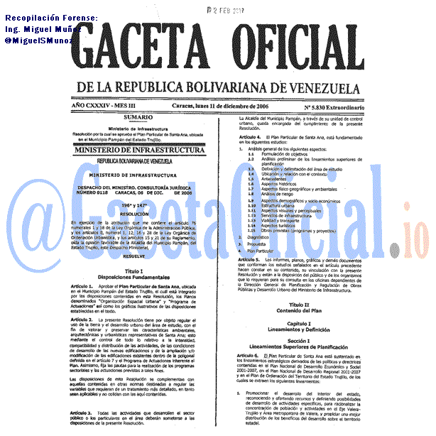Gaceta Oficial 5830 del 11 Diciembre 2006