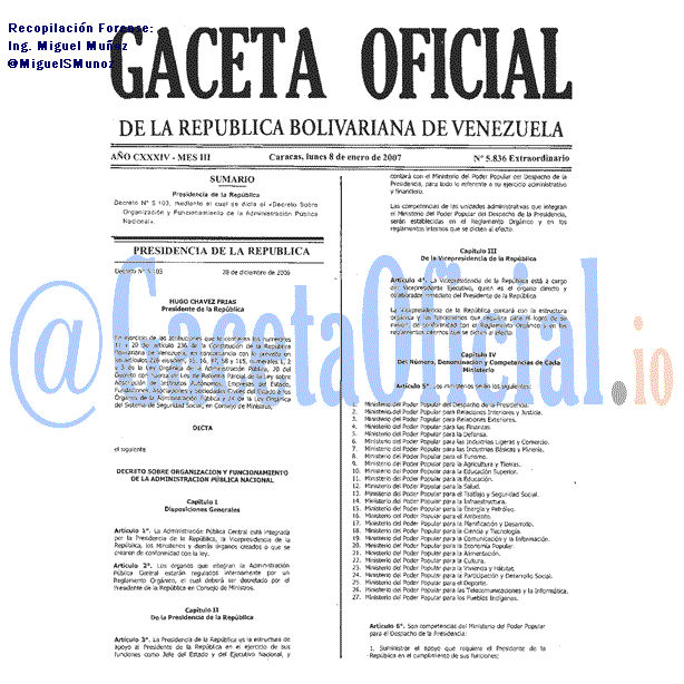 Gaceta Oficial 5836 del 8 Enero 2007