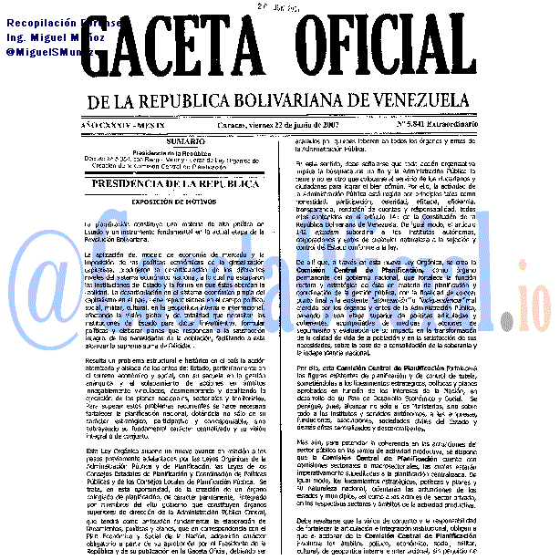 Gaceta Oficial 5841 del 22 Junio 2007