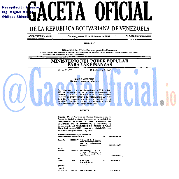 Gaceta Oficial 5866 del 27 Diciembre 2007