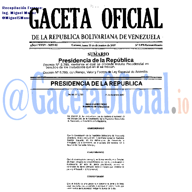Gaceta Oficial 5870 del 31 Diciembre 2007